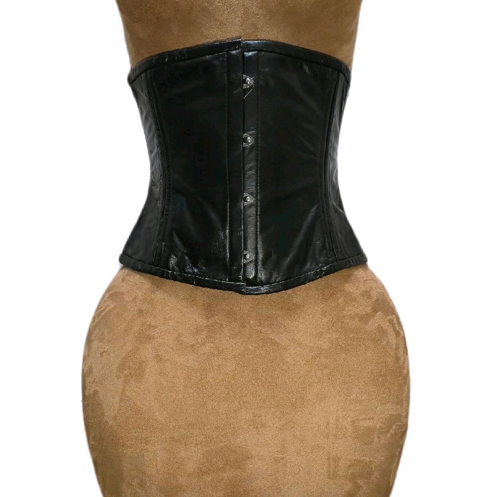26-inch waist goal | 10-inch length | Black leather corset