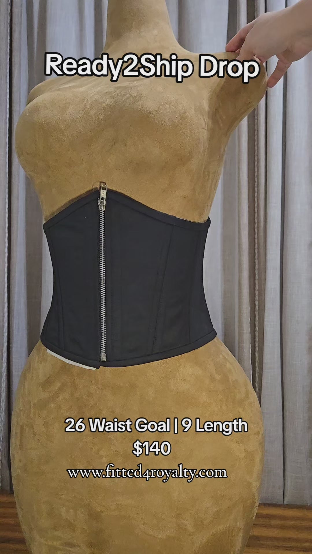 26-Inch Waist Goal | 9" Length | Black Cotton Waspie Corset with Zipper | Signature Shape CC604