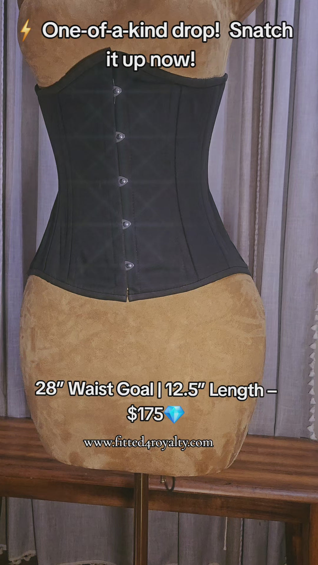 28 Waist Goal | 12.5" Length | Black Cotton Waist Training Corset