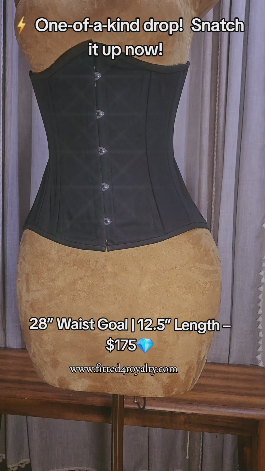 28 Waist Goal | 12.5" Length | Black Cotton Waist Training Corset