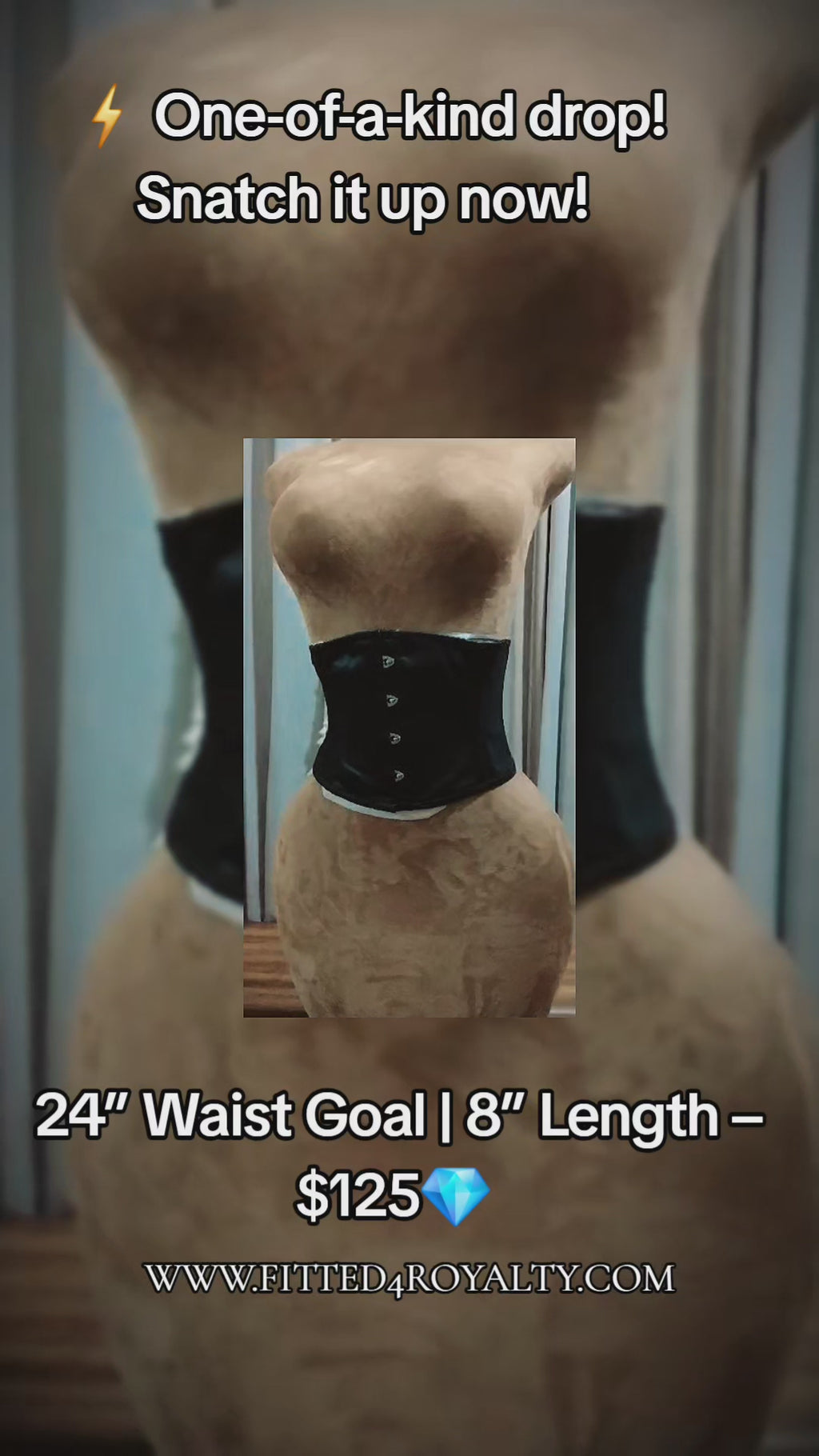 24 Waist Goal| 8in Length| Black Satin Waist Training Corset Waspie Belt