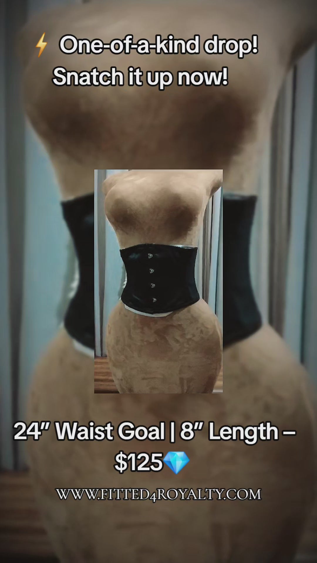 24 Waist Goal| 8in Length| Black Satin Waist Training Corset Waspie Belt
