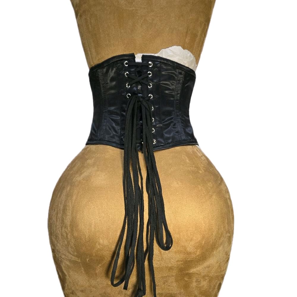 24 Waist Goal| 8in Length| Black Satin Waist Training Corset Waspie Belt