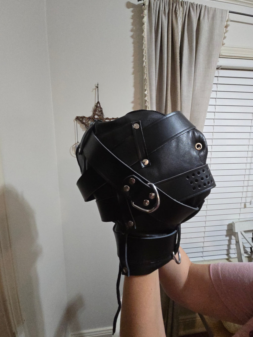 Genuine Leather Sensory Deprivation Hooded Mask – Lockable Padded Comfort Design- Ready to Ship