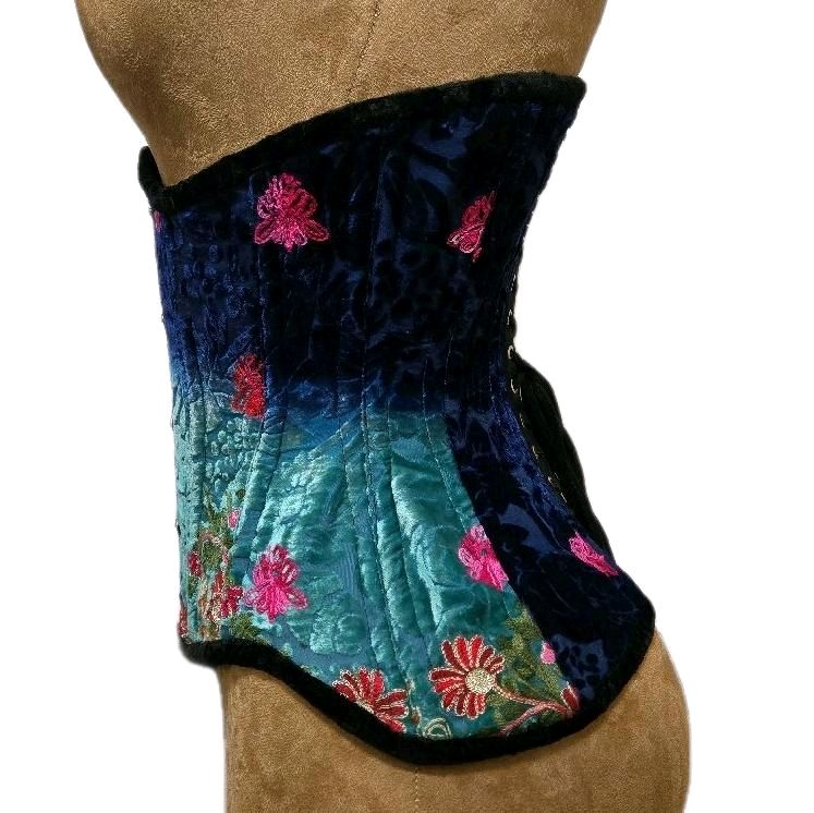 Velvet Ombre Floral Embroidered Corset | 24" Waist Goal | 12" Length
