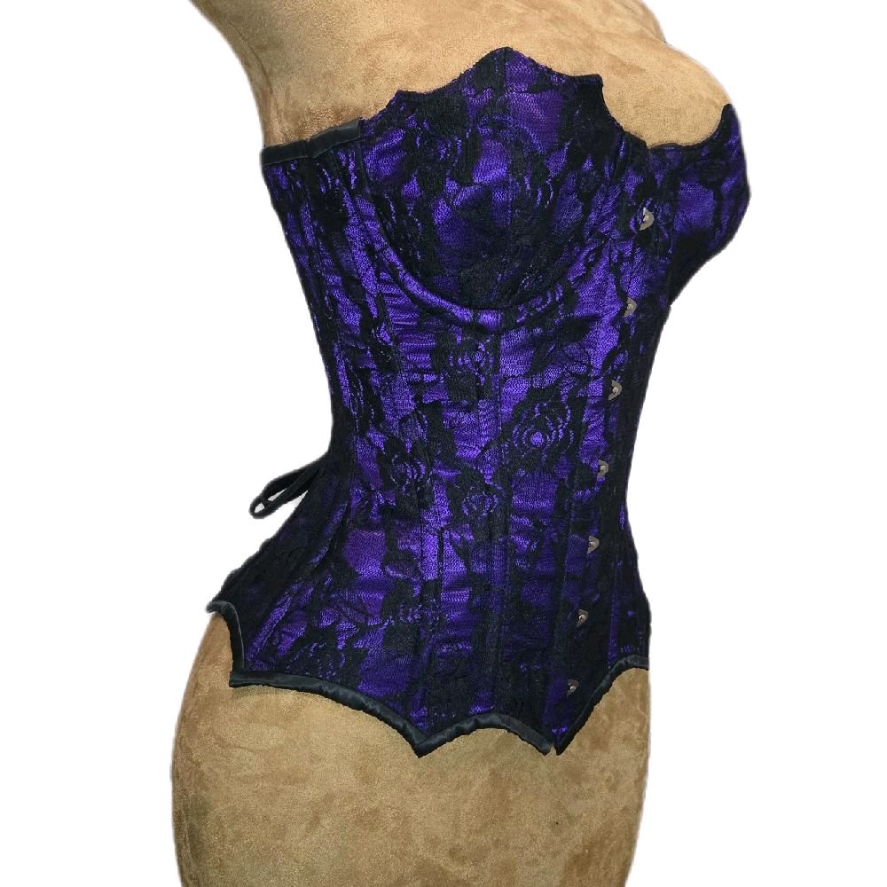 22-Inch Waist Goal | 16” Center Length | Black Rose Mesh Overlay| Mermaid Overbust