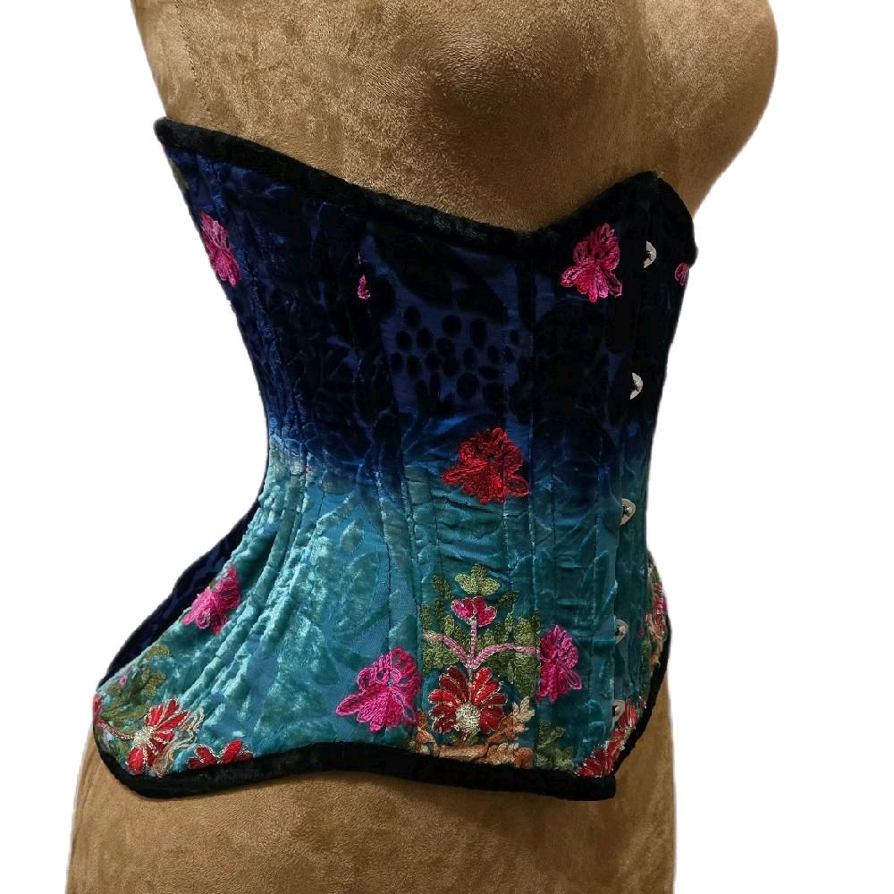 Velvet Ombre Floral Embroidered Corset | 24" Waist Goal | 12" Length