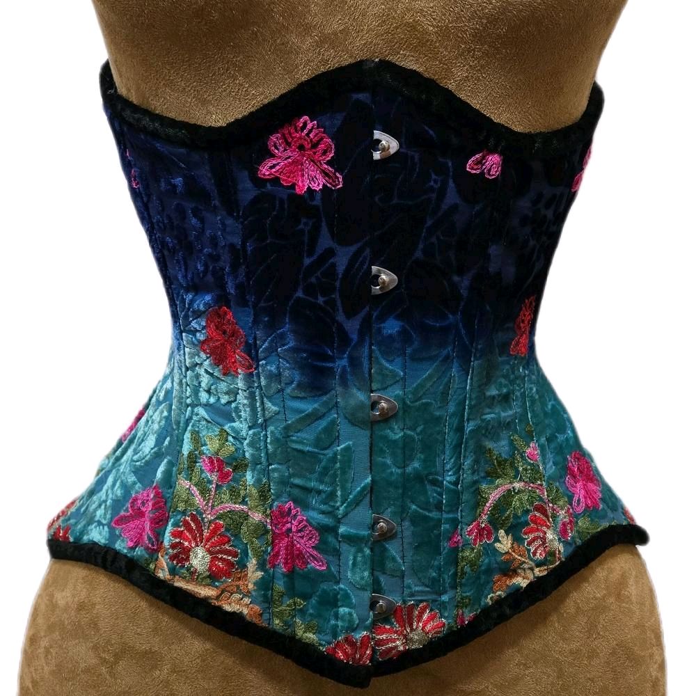 Velvet Ombre Floral Embroidered Corset | 24" Waist Goal | 12" Length