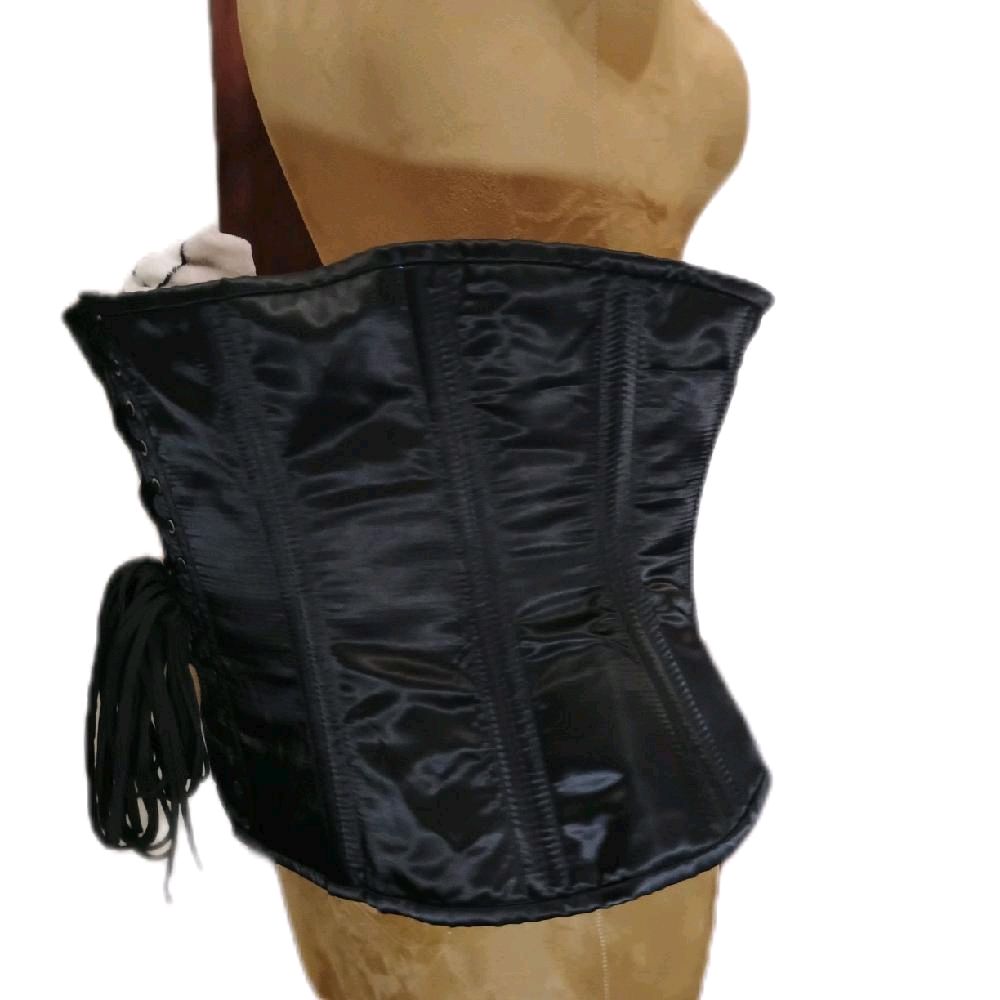 Black Satin Waist Training Corset — 48″ Waist Goal | 14.5″ Front Length | Fits 58–62″ Natural Waist