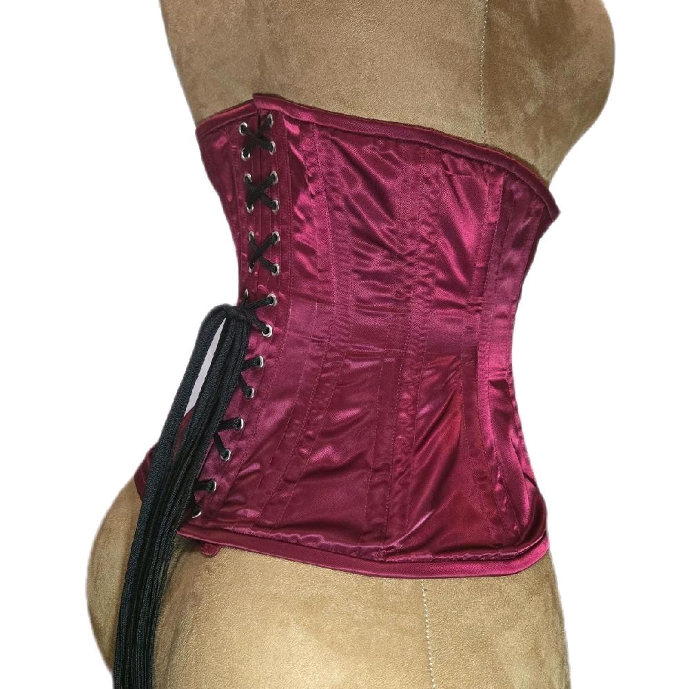 Maroon Wine-Color Satin Waist Training Corset – 26" Waist Goal, 11" Length