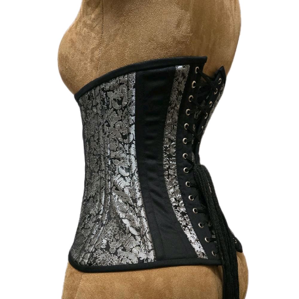Silver & Black Brocade Corset – 26-Inch Waist Goal | 13-Inch Length
