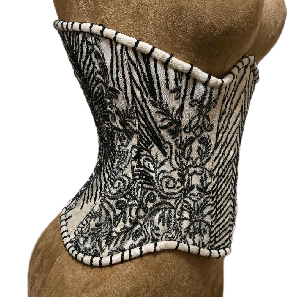 Luxury Sparkle Corset – Black & Cream Beading, 20”