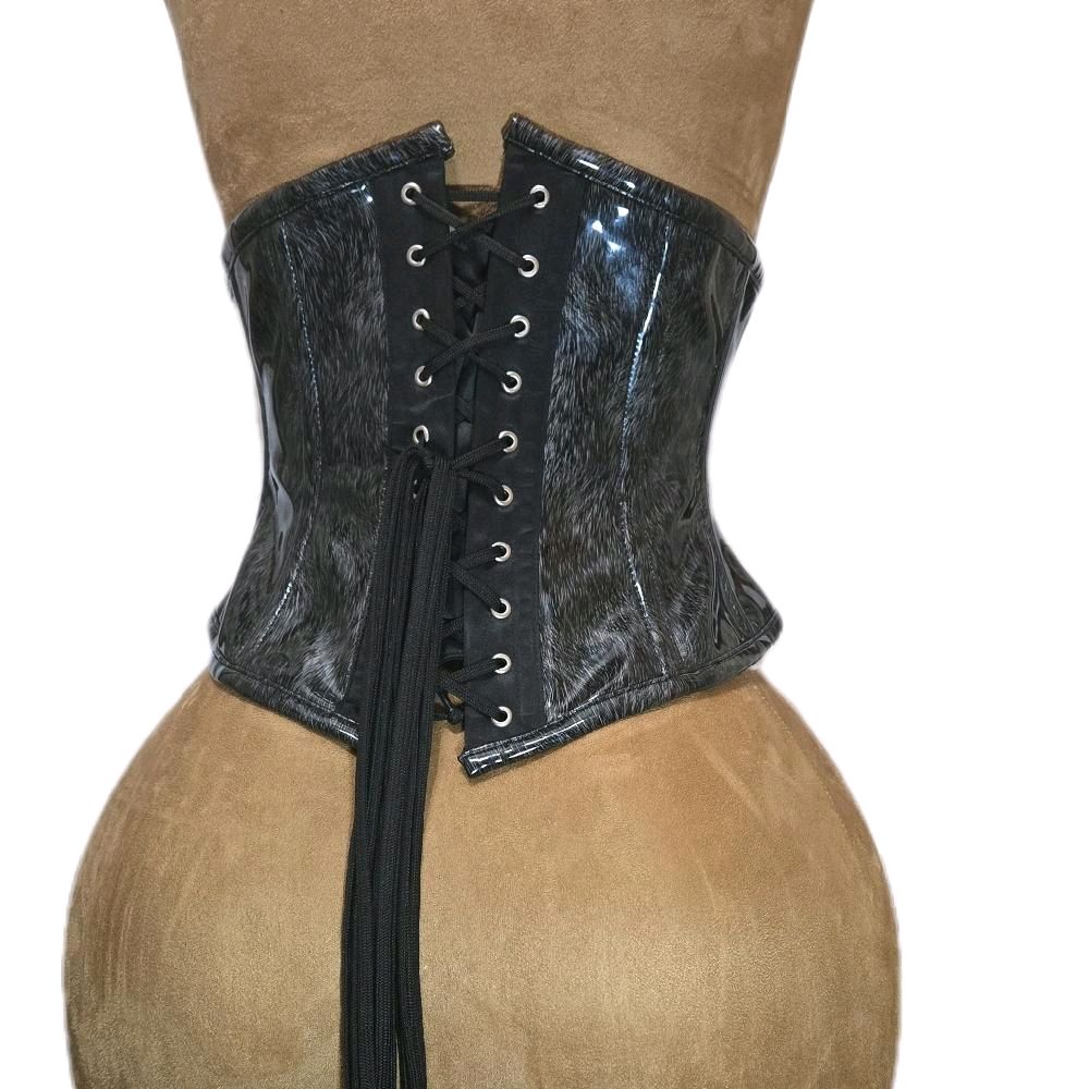 Gray/ Black PVC Corset – 26-Inch Waist Goal, 10-Inch Length WASPIE