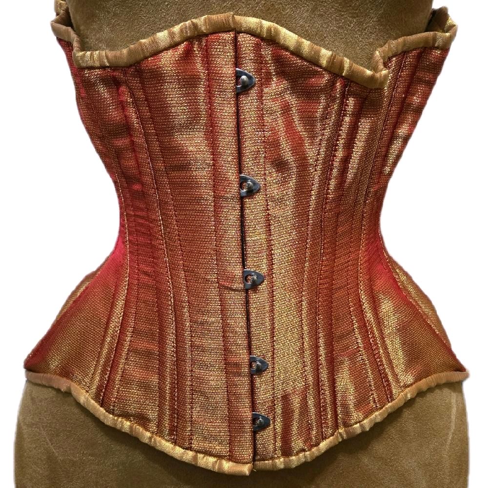 Burnt Orange & Red Sheen Corset – 20” Waist, Curvy Fit Waist Training Steel Boned Corset