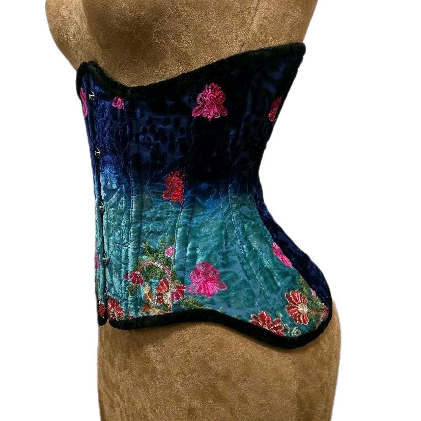 Velvet Ombre Floral Embroidered Corset | 24" Waist Goal | 12" Length