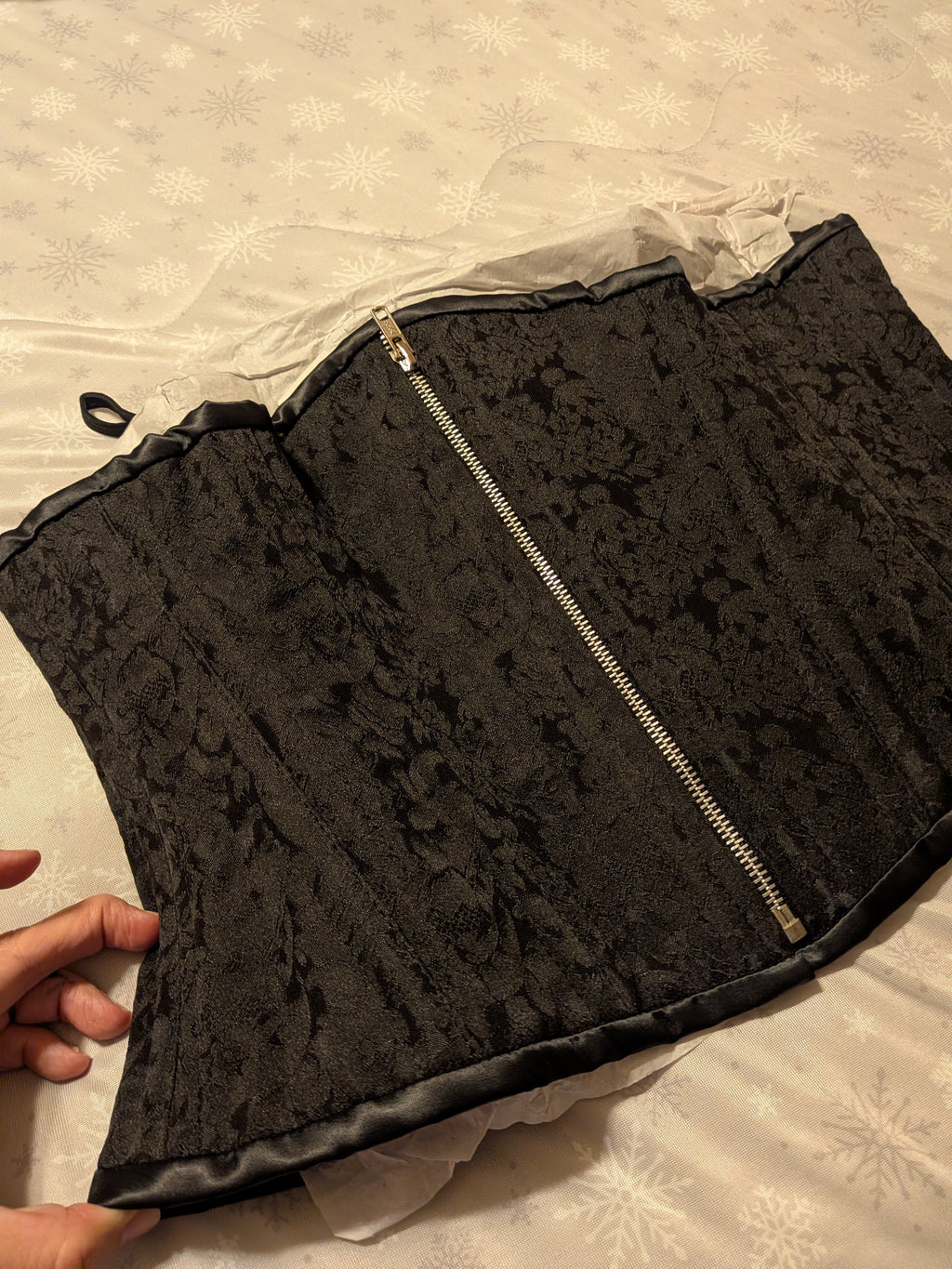 Black Brocade Zipper Waist Training Corset — Signature Shape CC-604 (34” Waist Goal, 12” Length)