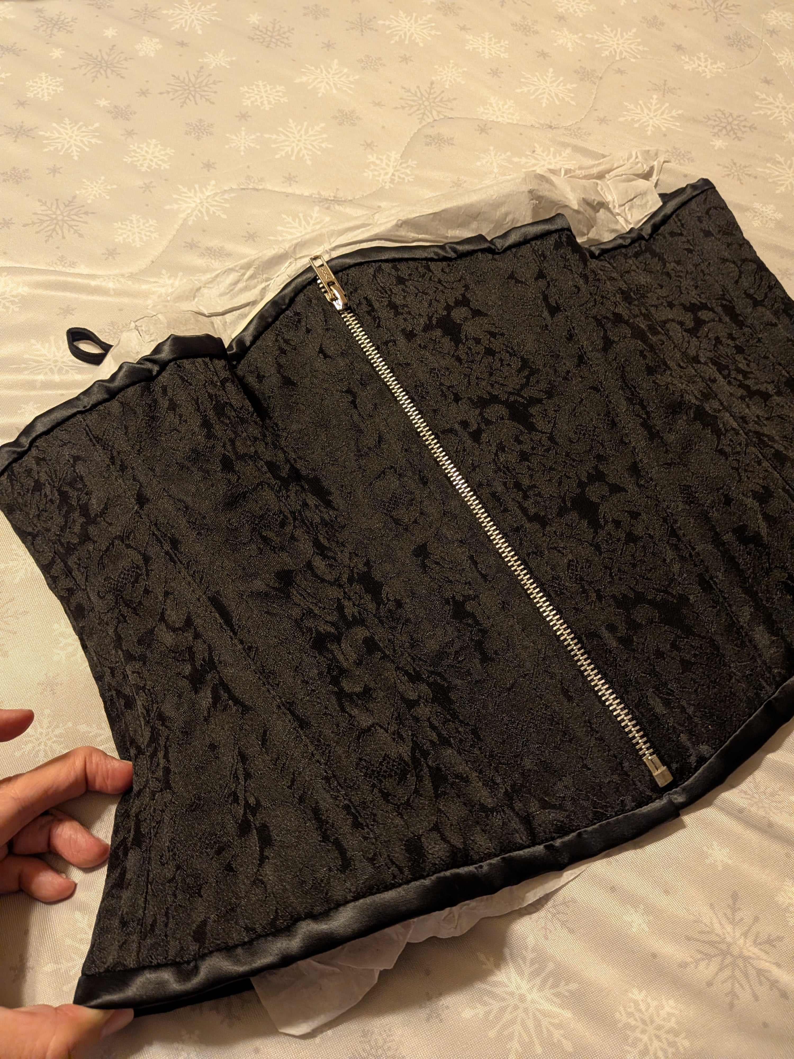 Black Brocade Zipper Waist Training Corset — Signature Shape CC-604 (34” Waist Goal, 12” Length)