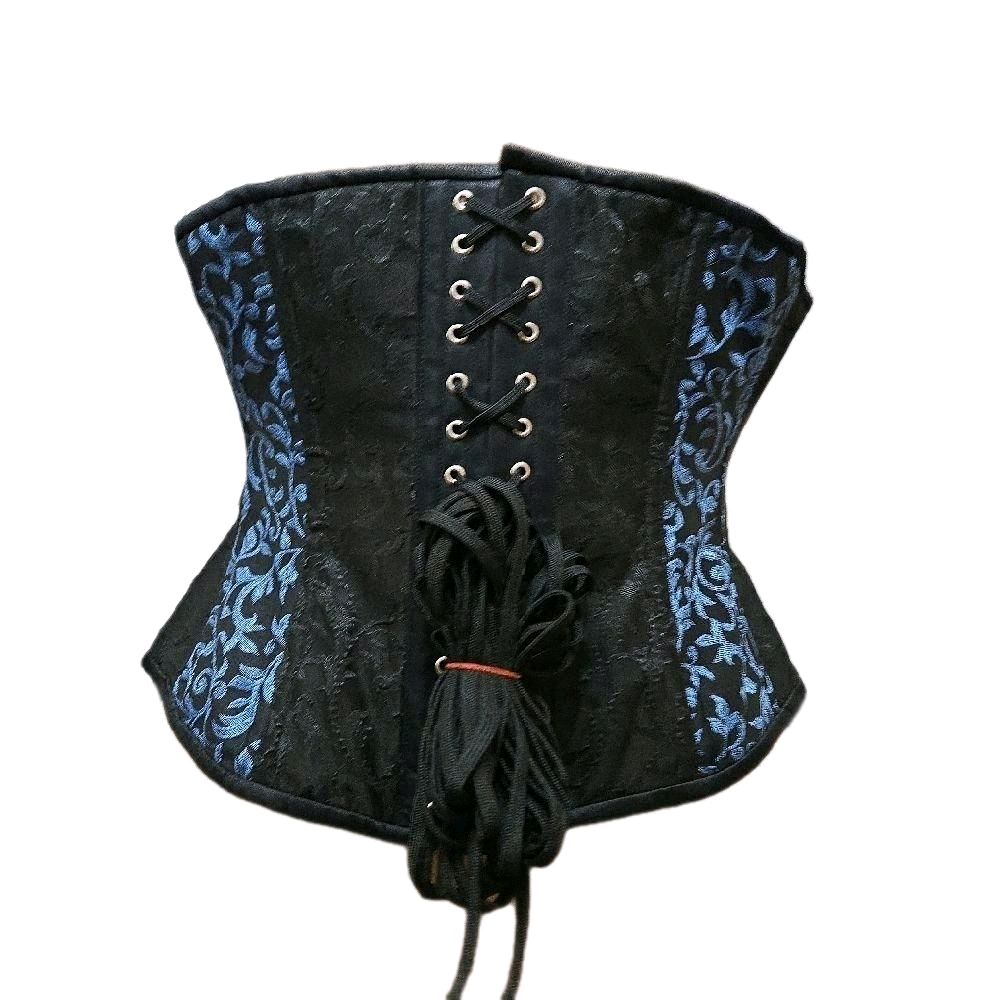 Light Blue & Black Brocade Zipper Corset – 36” Waist Goal, 13” Length |
