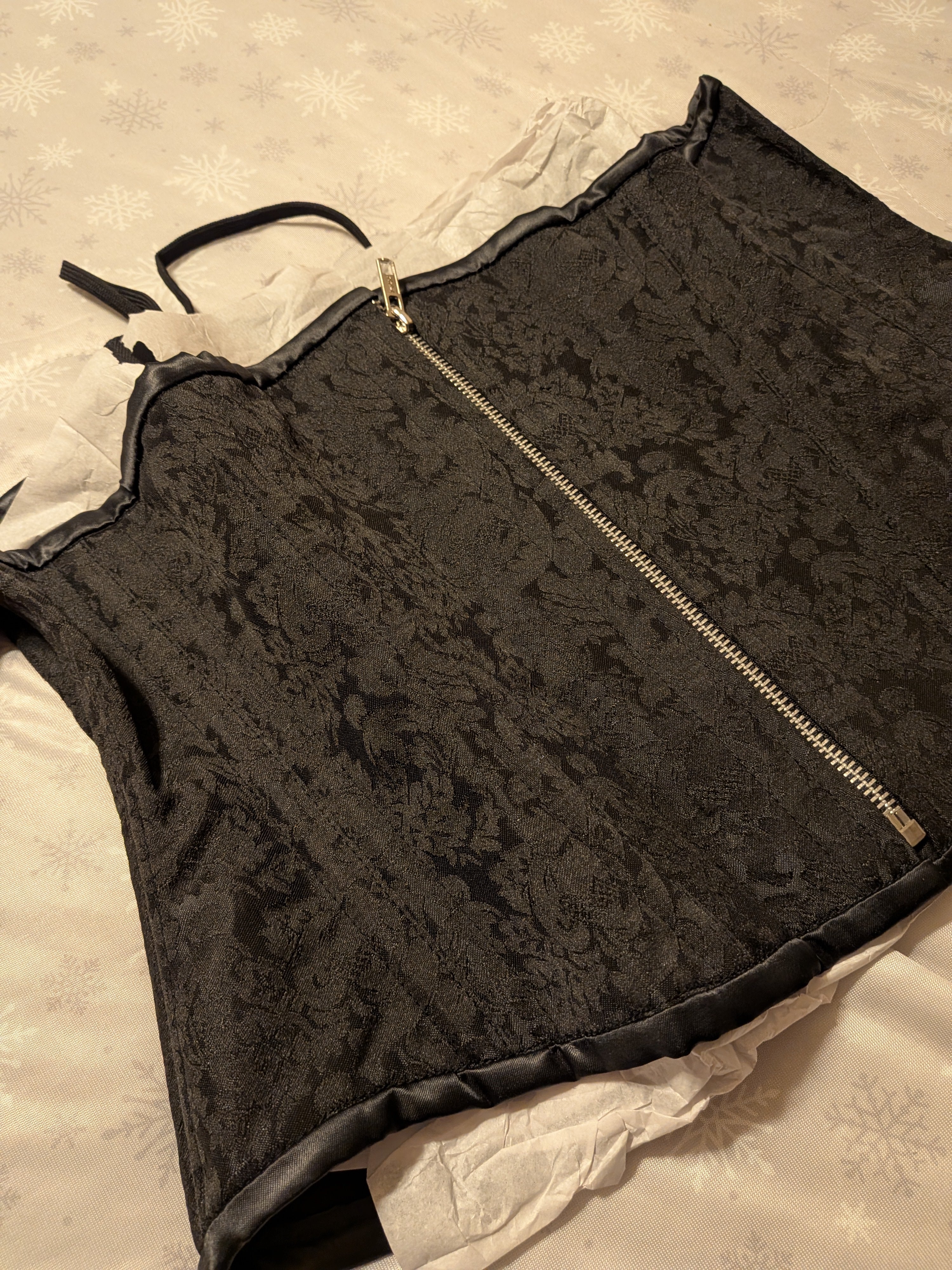 Black Brocade Zipper Waist Training Corset — Signature Shape CC-500-34” Waist Goal, 12” Length