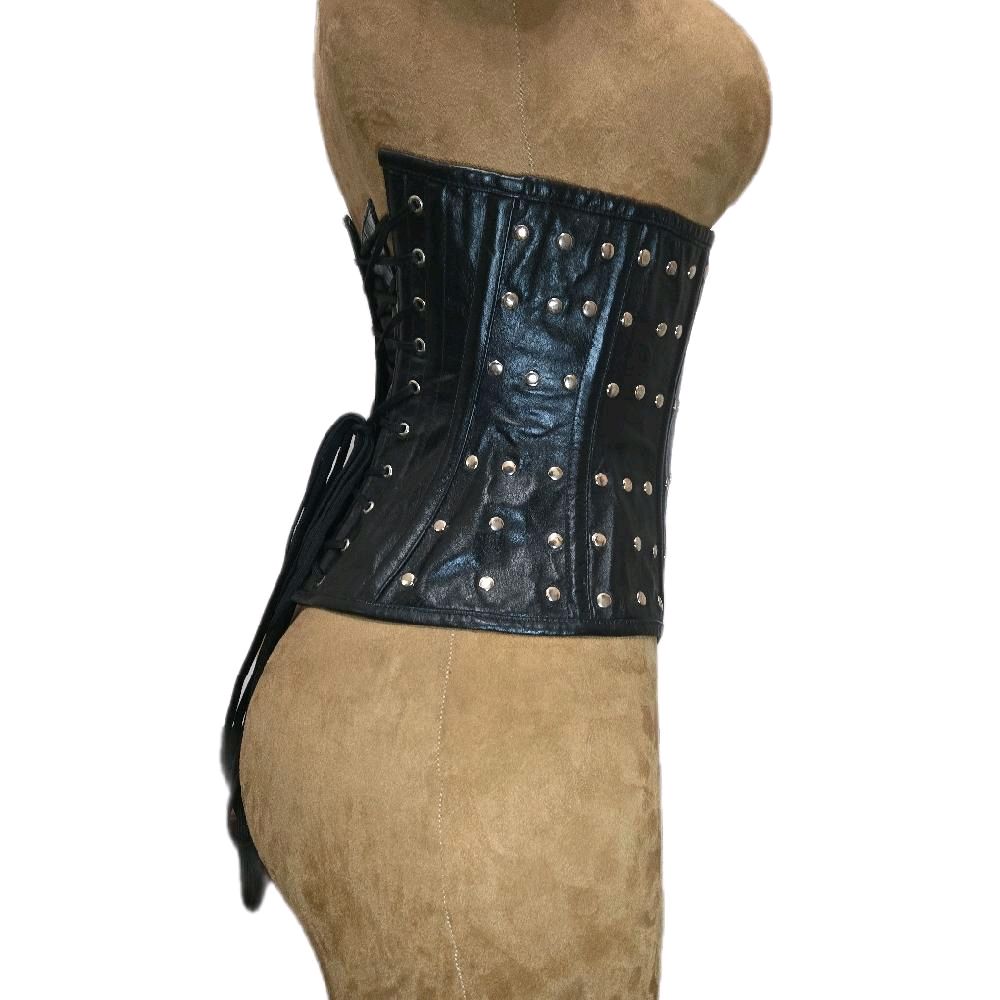 Studded Black Leather Corset – 22" Waist Goal | 12.5” Length 🖤✨
