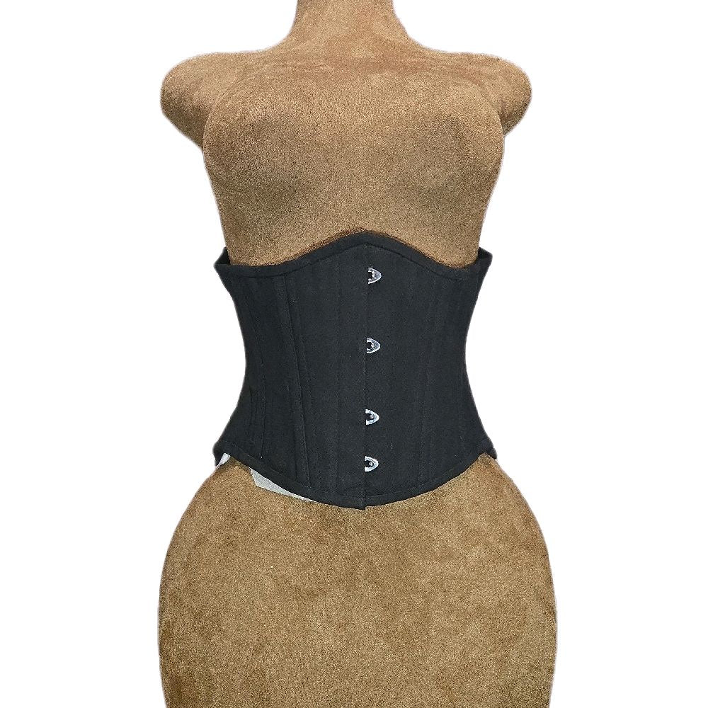Black Cotton Waspie Corset – 22" Waist Goal, 9" Length