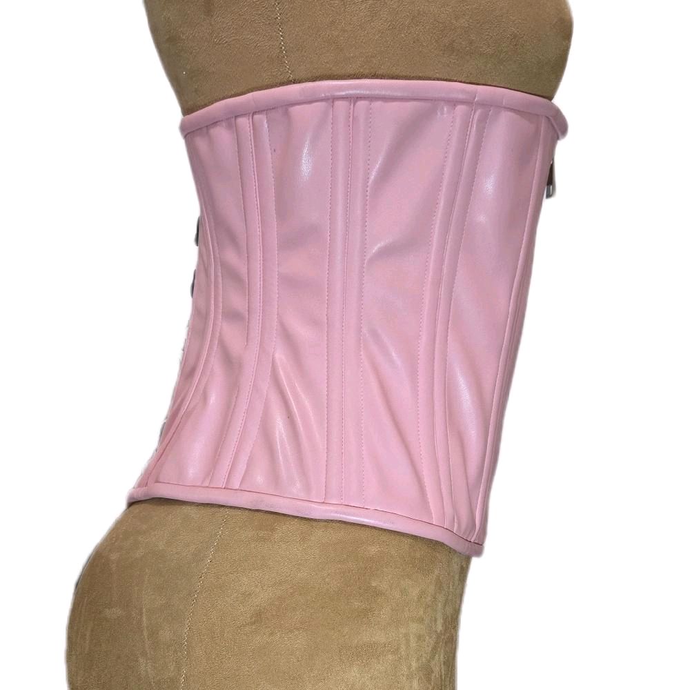 Light Pink Leather Zip Corset 28-Inch Waist Goal 12½-Inch Length