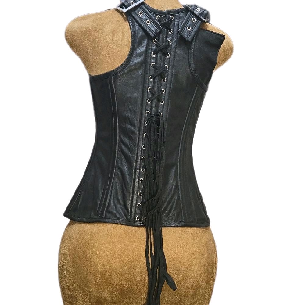 32-Inch Waist Goal | 12.5" Length | Black Leather Underbust Vest Corset | Adjustable Straps & Buckles