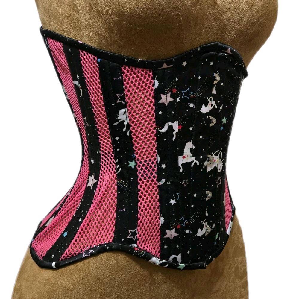 Unicorn Print Corset with Pink Mesh | 11" Length | 22" Waist Goal Shapewear