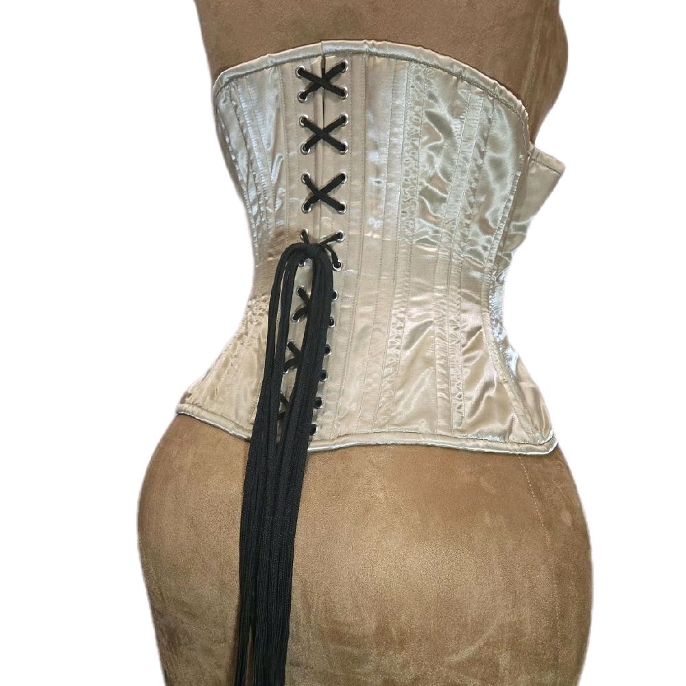 Beige Khaki Satin & Black Satin Waist Training Corset – 26-Inch Waist Goal, 12-Inch Length
