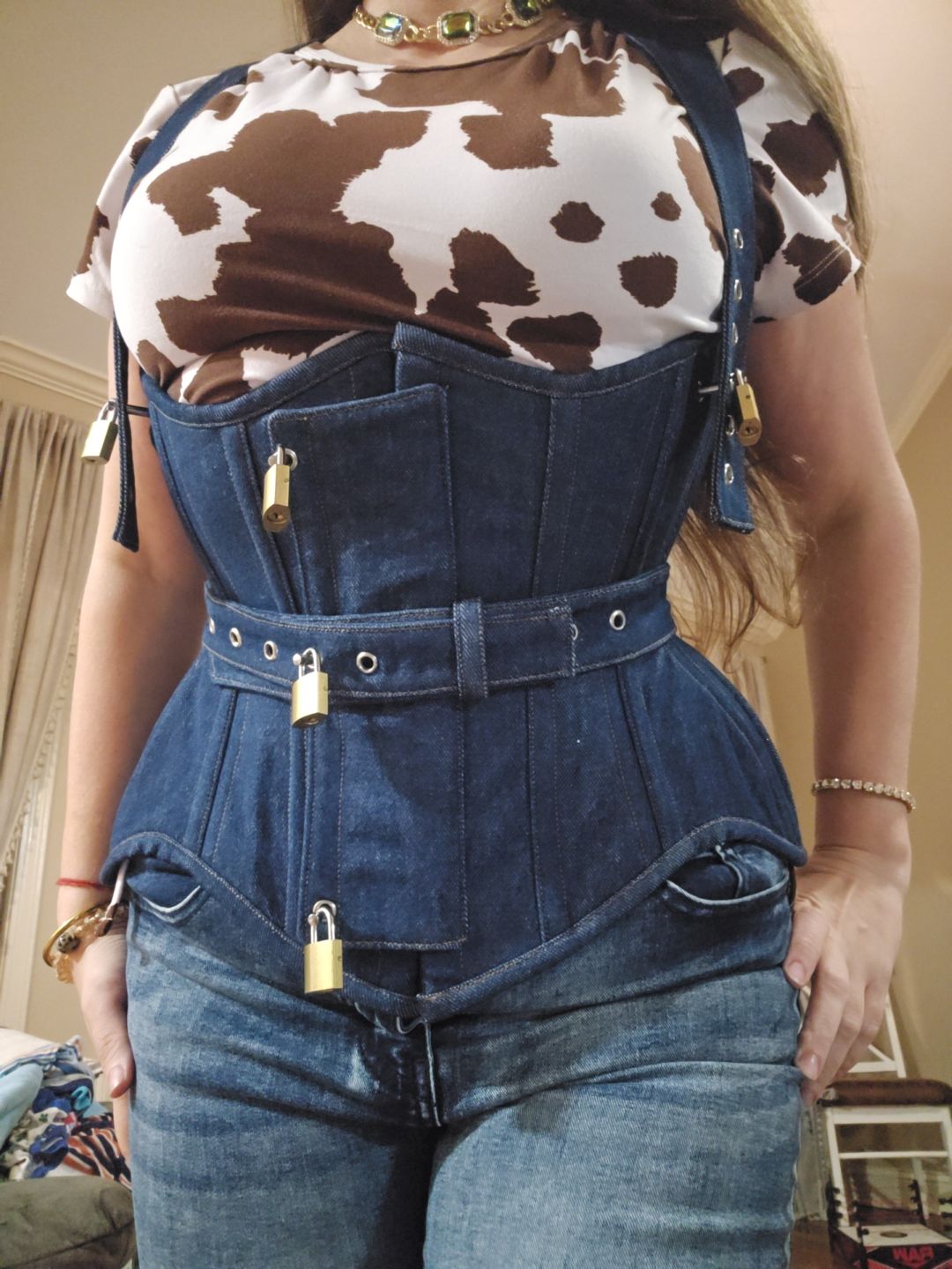 Denim Lockable Waist Training Corset Harness – Crisscross Back Edition