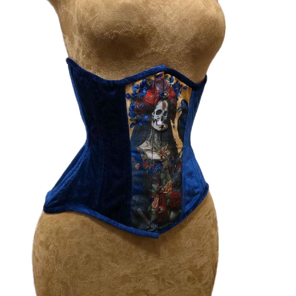 Blue Velvet Santa Muerte Corset | 24" Waist Goal | 12" length
