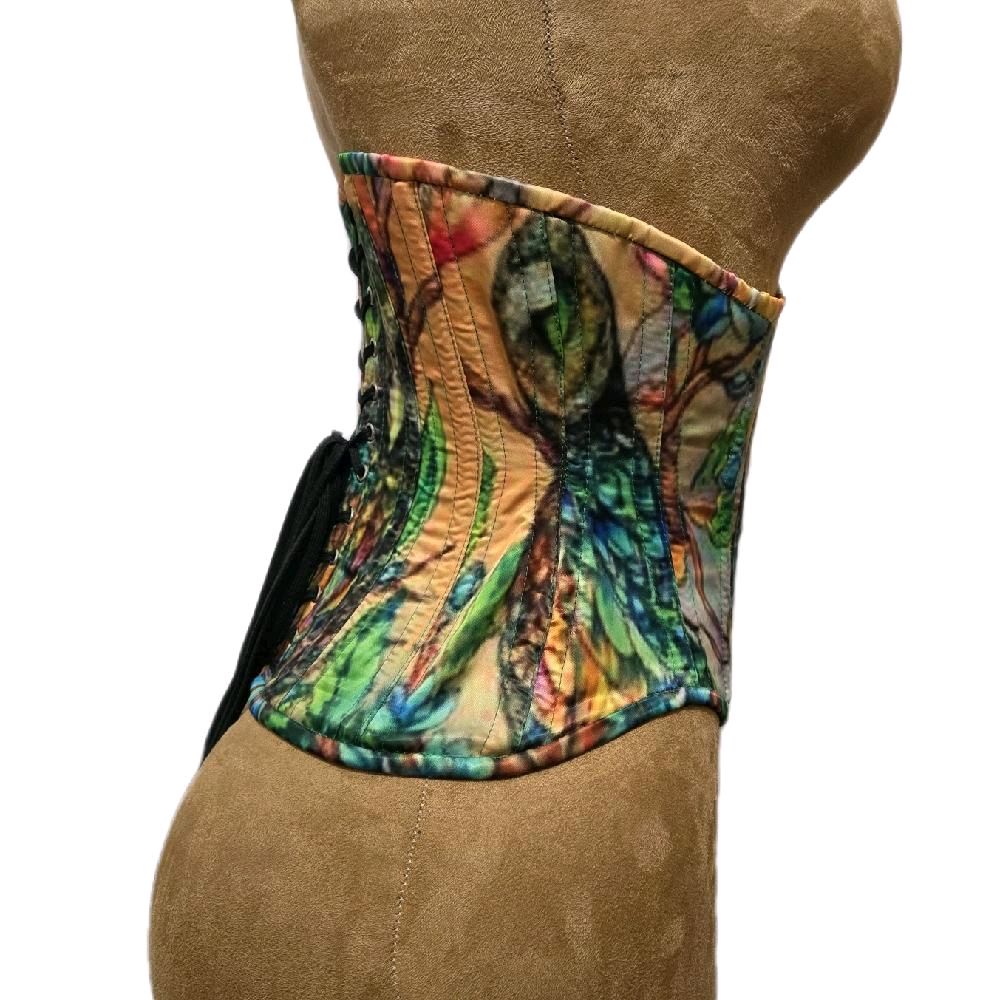 Printed Owl WASPIE Hidden Side  Zipper Corset | 24" Waist Goal | 10" Length Shapewear