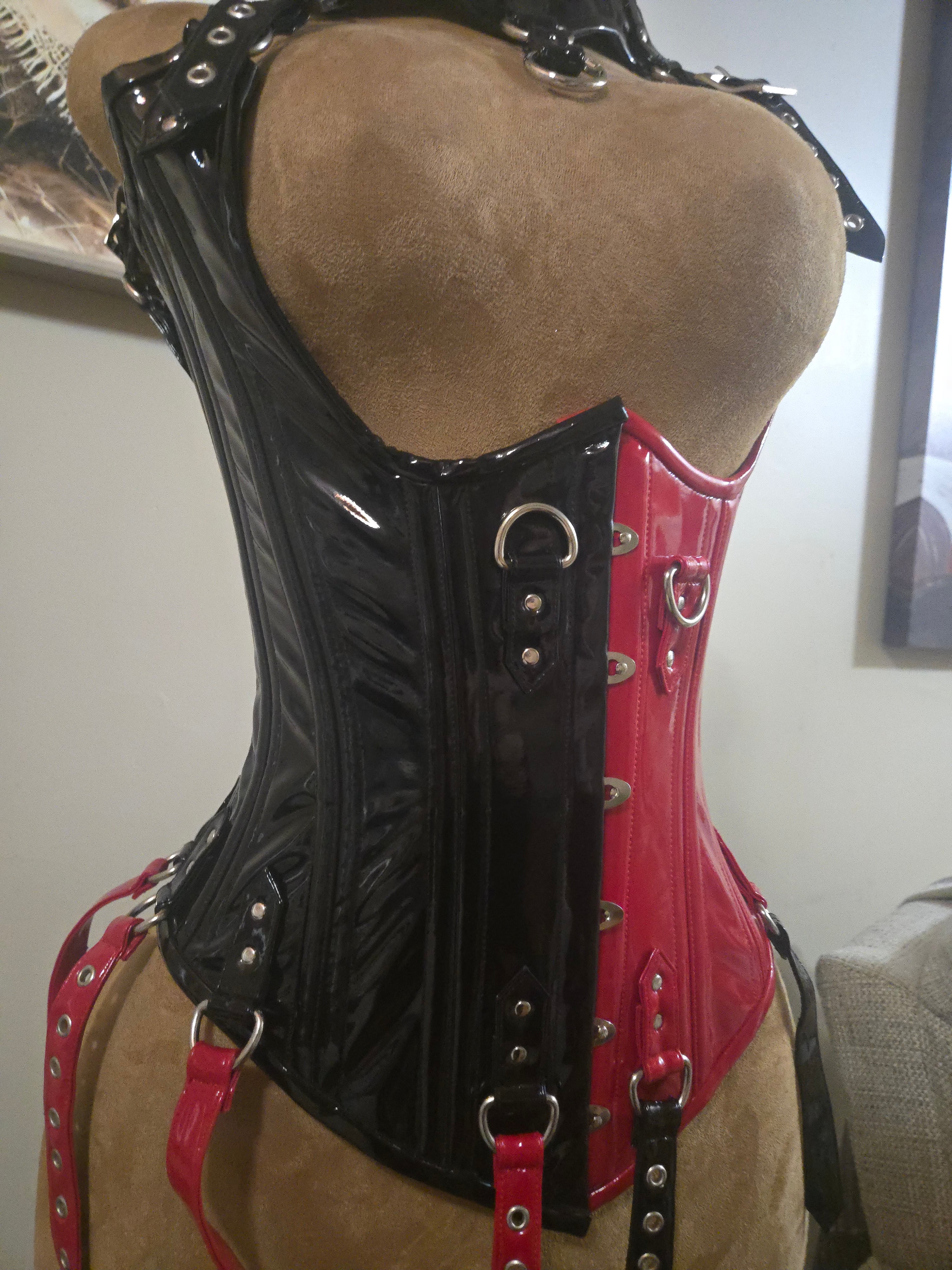 Split color+ PVC Corset with straps+ Posture Collar+ Garter Leg Garter Straps Set