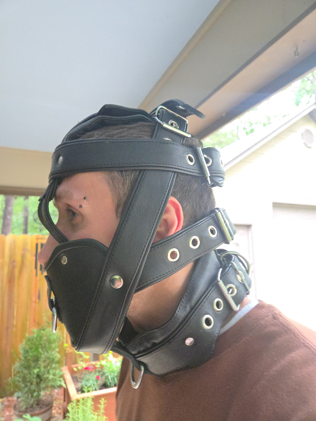 Adjustable Genuine Leather Muzzle Mask – Lockable D-Ring Design- Ready to ship