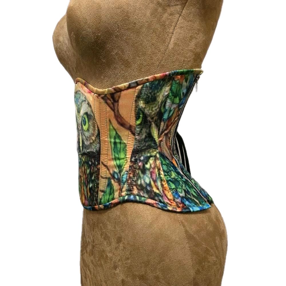 Printed Owl WASPIE Hidden Side  Zipper Corset | 24" Waist Goal | 10" Length Shapewear