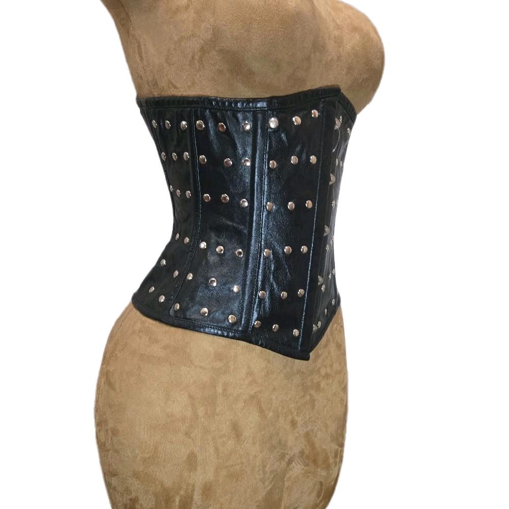 Studded Black Leather Corset – 22" Waist Goal | 12.5” Length 🖤✨
