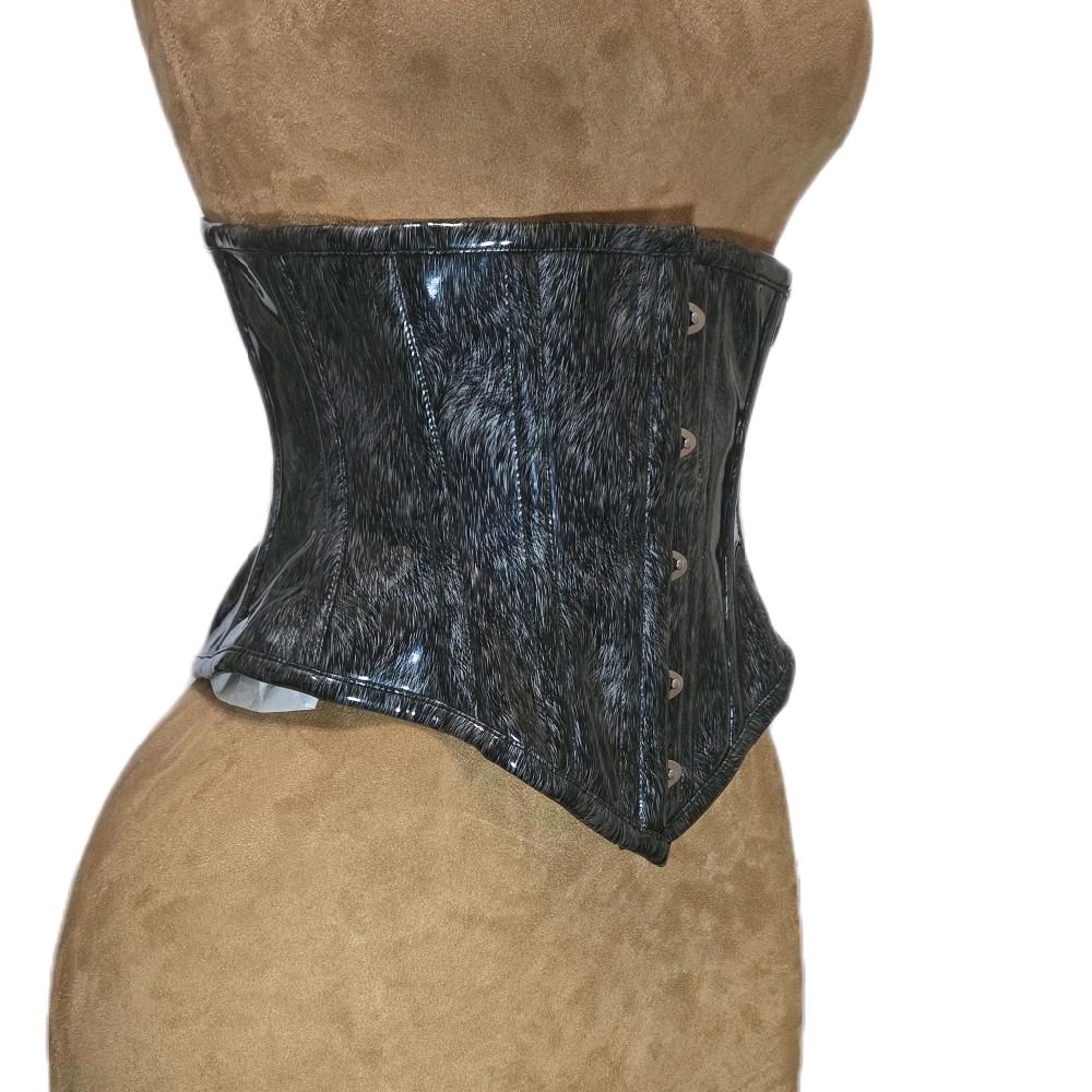 Gray/ Black PVC Corset – 26-Inch Waist Goal, 10-Inch Length WASPIE