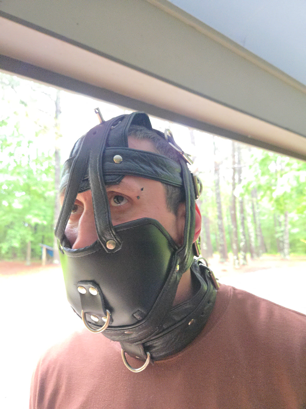 Adjustable Genuine Leather Muzzle Mask – Lockable D-Ring Design- Ready to ship