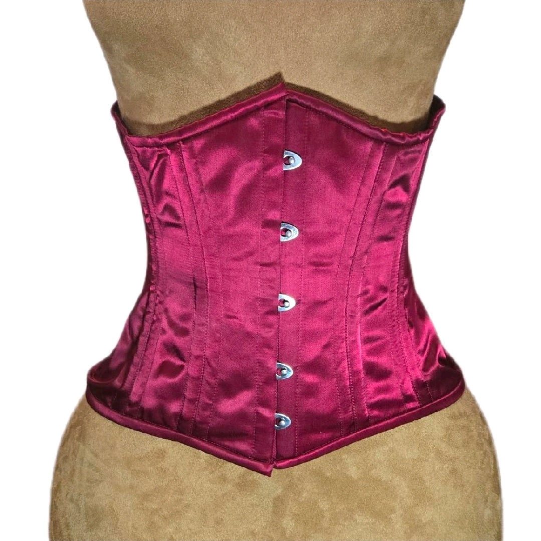 Maroon Wine-Color Satin Waist Training Corset – 26" Waist Goal, 11" Length