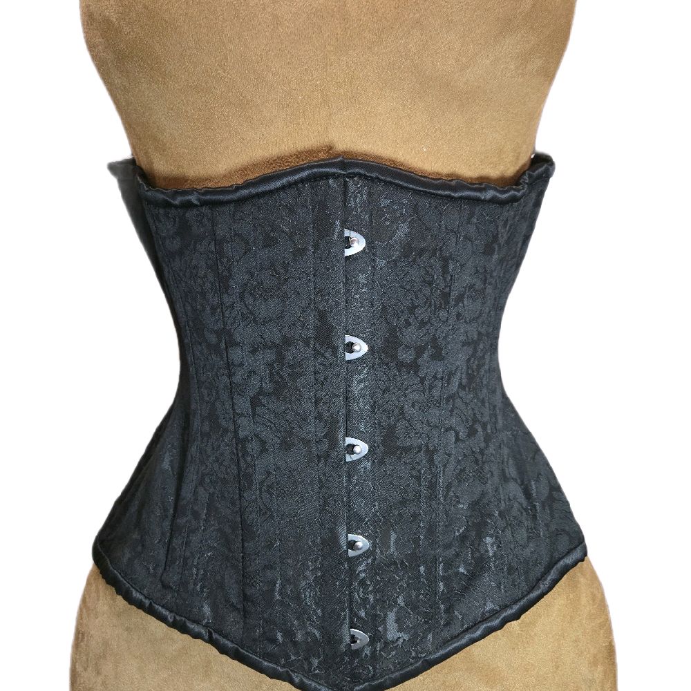 Black Brocade Waist Training Corset – 24-Inch Waist Goal | 12” Length | Elegant  Design