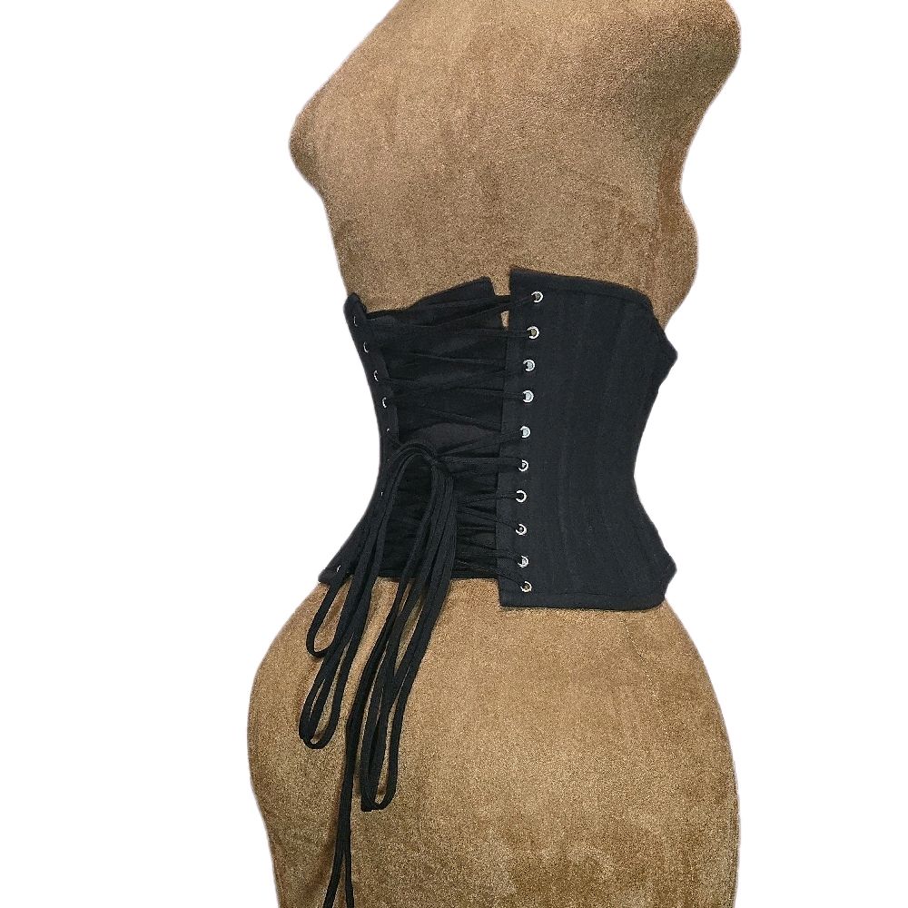 Black Cotton Waspie Corset – 22" Waist Goal, 9" Length