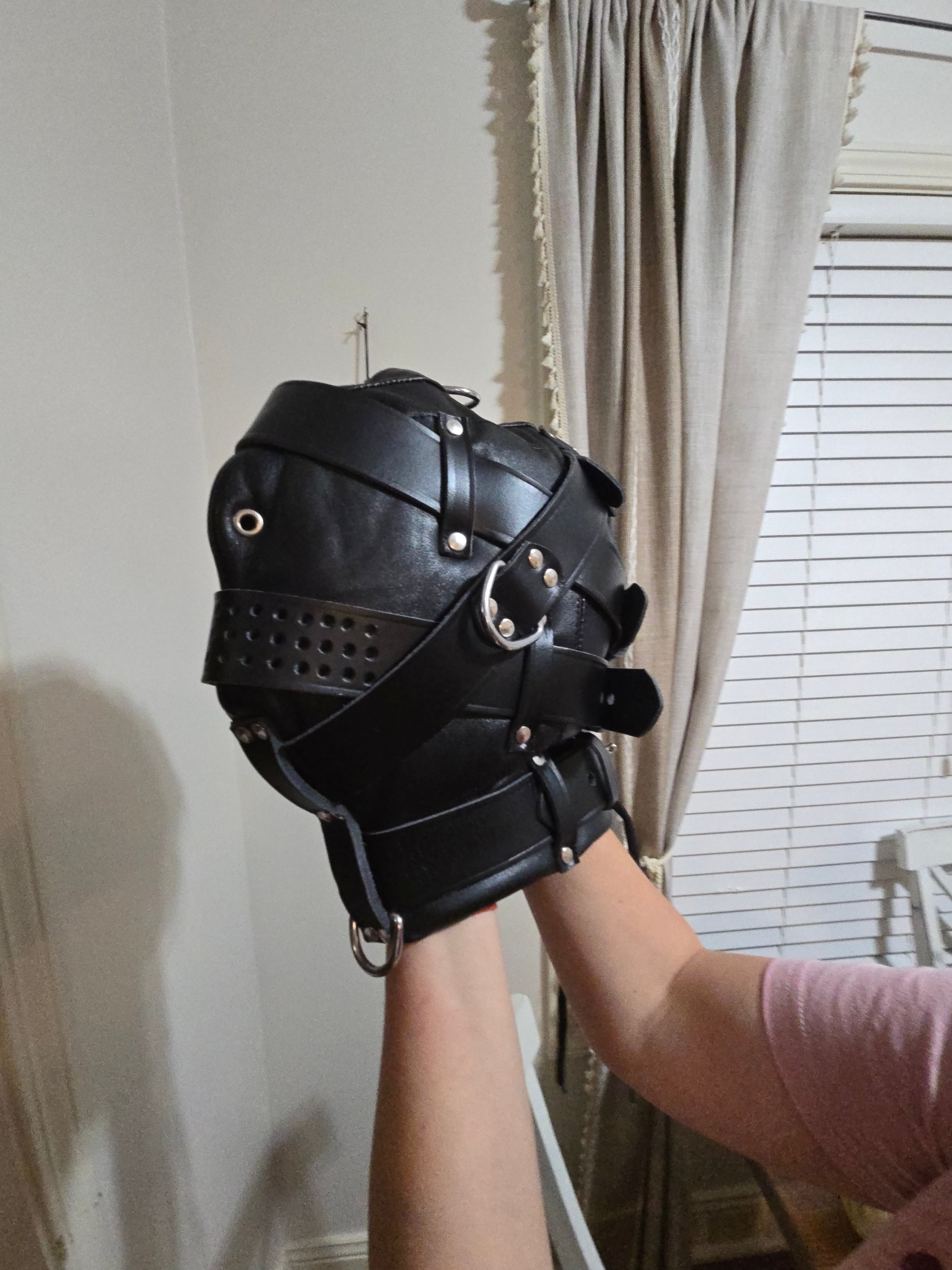 Genuine Leather Sensory Deprivation Hooded Mask – Lockable Padded Comfort Design- Ready to Ship