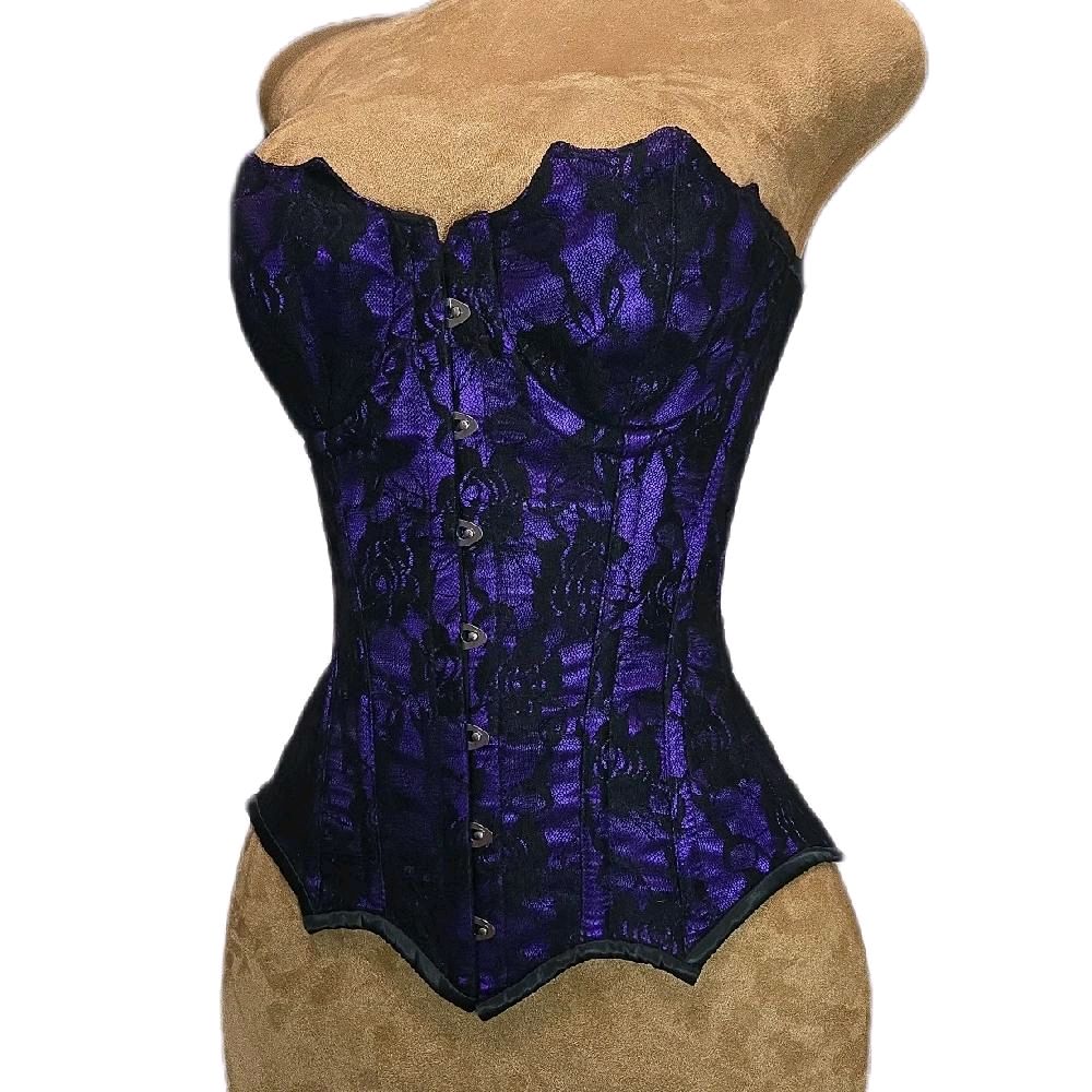 22-Inch Waist Goal | 16” Center Length | Black Rose Mesh Overlay| Mermaid Overbust