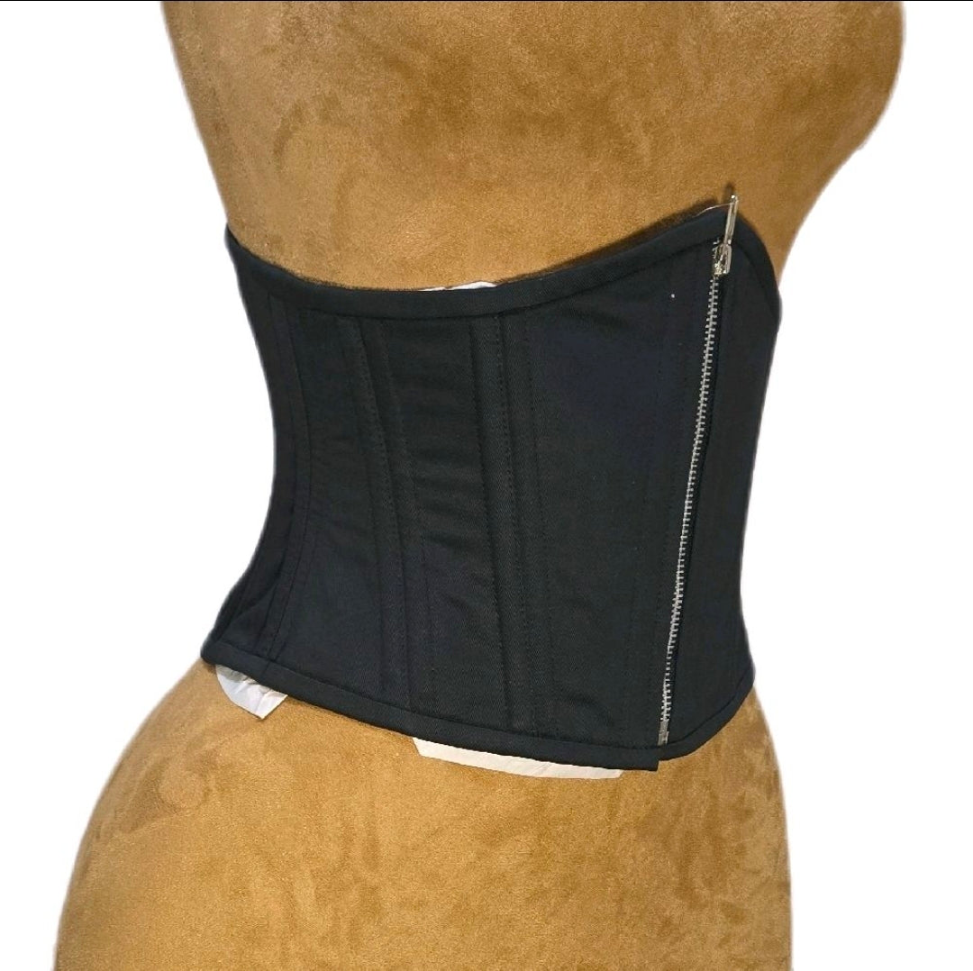 Black Brocade Zipper Waist Training Corset — Signature Shape CC-604 (32” Waist Goal, 12” Length)