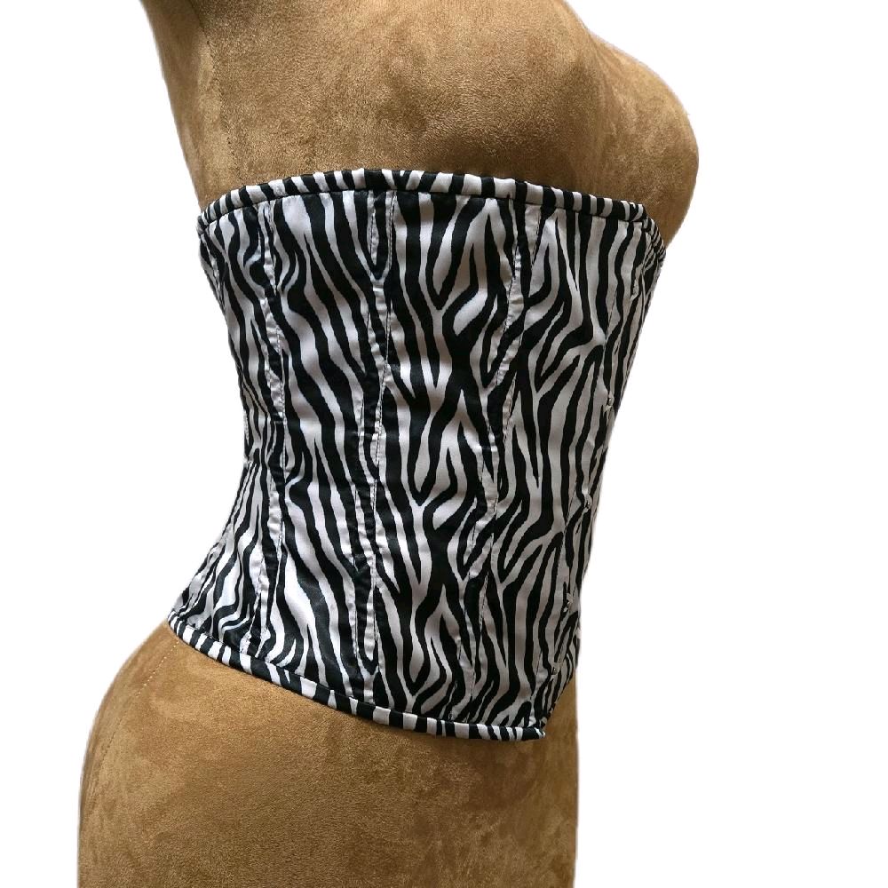Zebra Print Satin Corset – 28-Inch Waist, 12.5″ Length