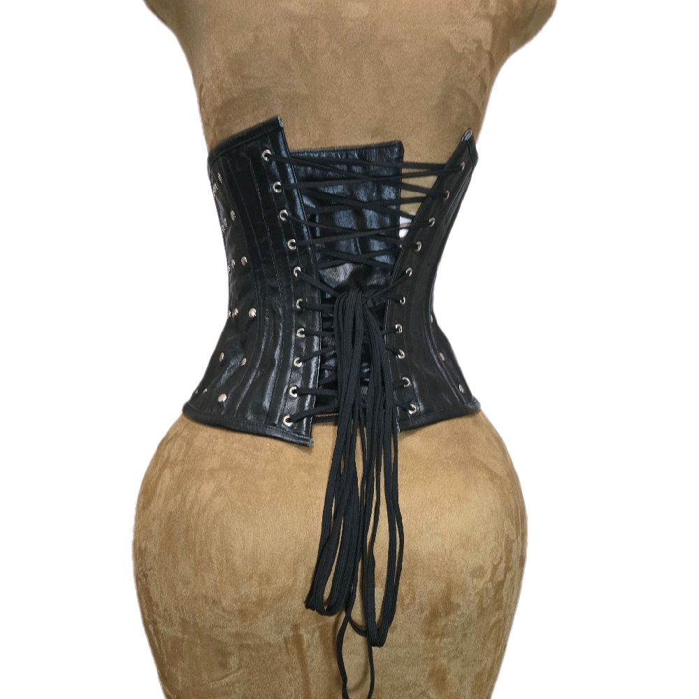 Studded Black Leather Corset – 22" Waist Goal | 12.5” Length 🖤✨