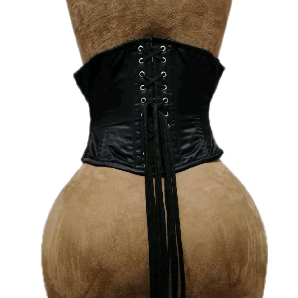 Black Satin Waist Training Corset | 26" Waist Goal | 9.5" Length | Steel Boned