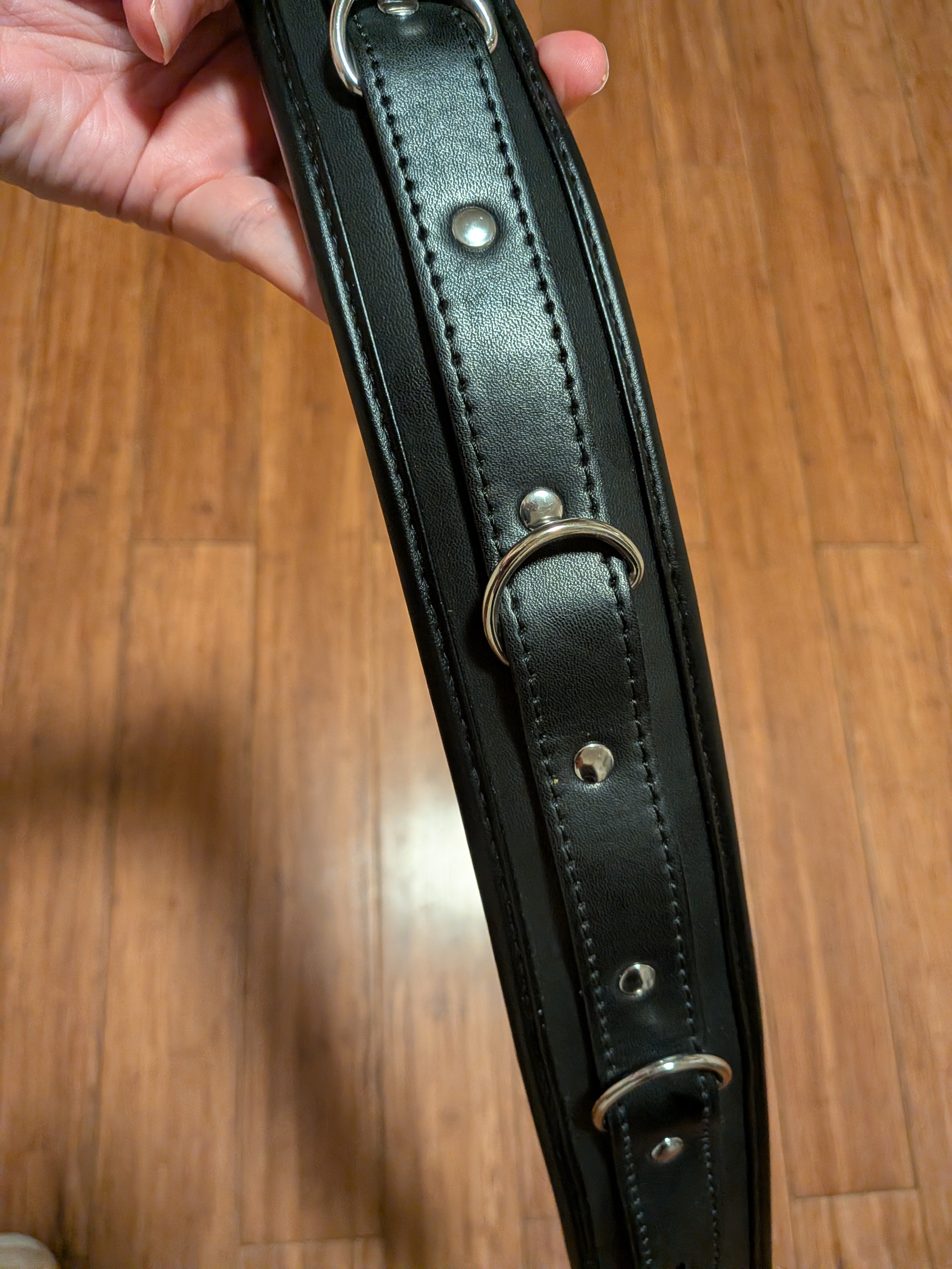 Lockable genuine leather collar with d rings