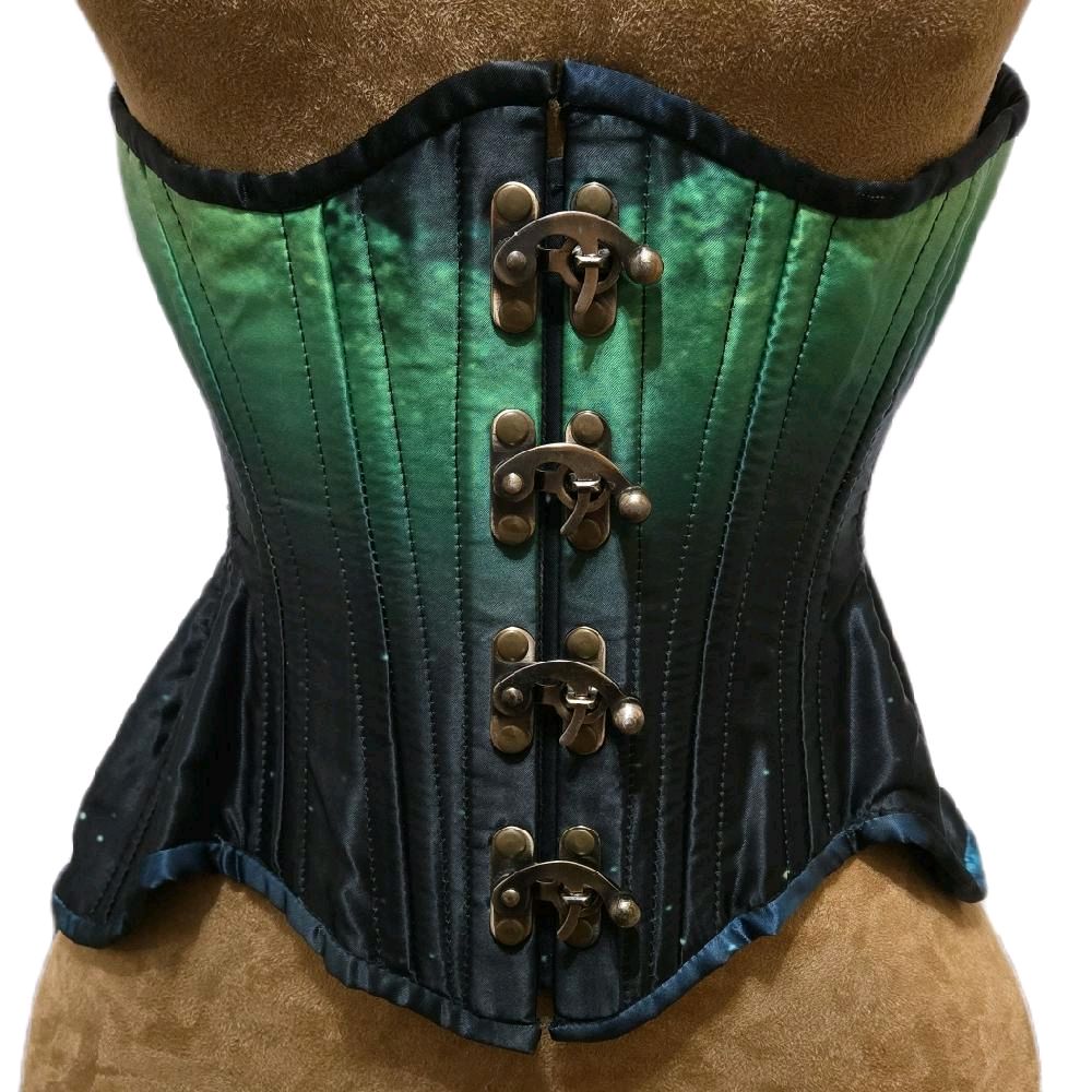 Green & black galaxy Ombre Corset – 20” Waist, Swing Clasp, Curvy Hourglass Waist Trainer