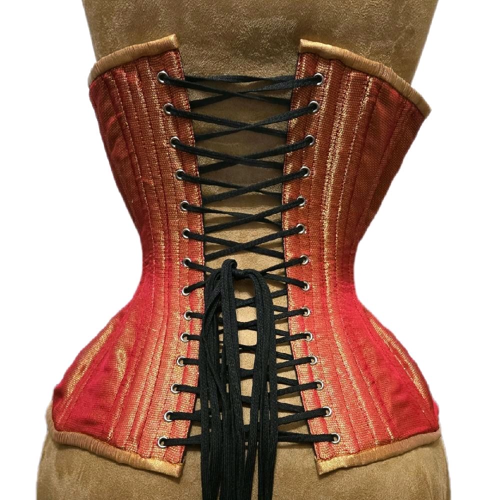 Burnt Orange & Red Sheen Corset – 20” Waist, Curvy Fit Waist Training Steel Boned Corset